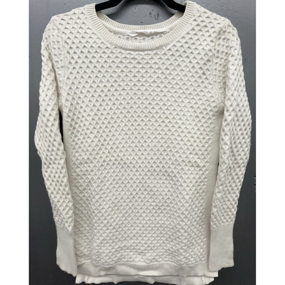 Athleta Sweater XS Ivory Wool Blend‎ Honeycomb Preppy Old Money Quiet Luxury